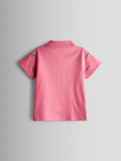 JoJo Maman Bébé Pink Shark Embroidered Polo Shirt image 2