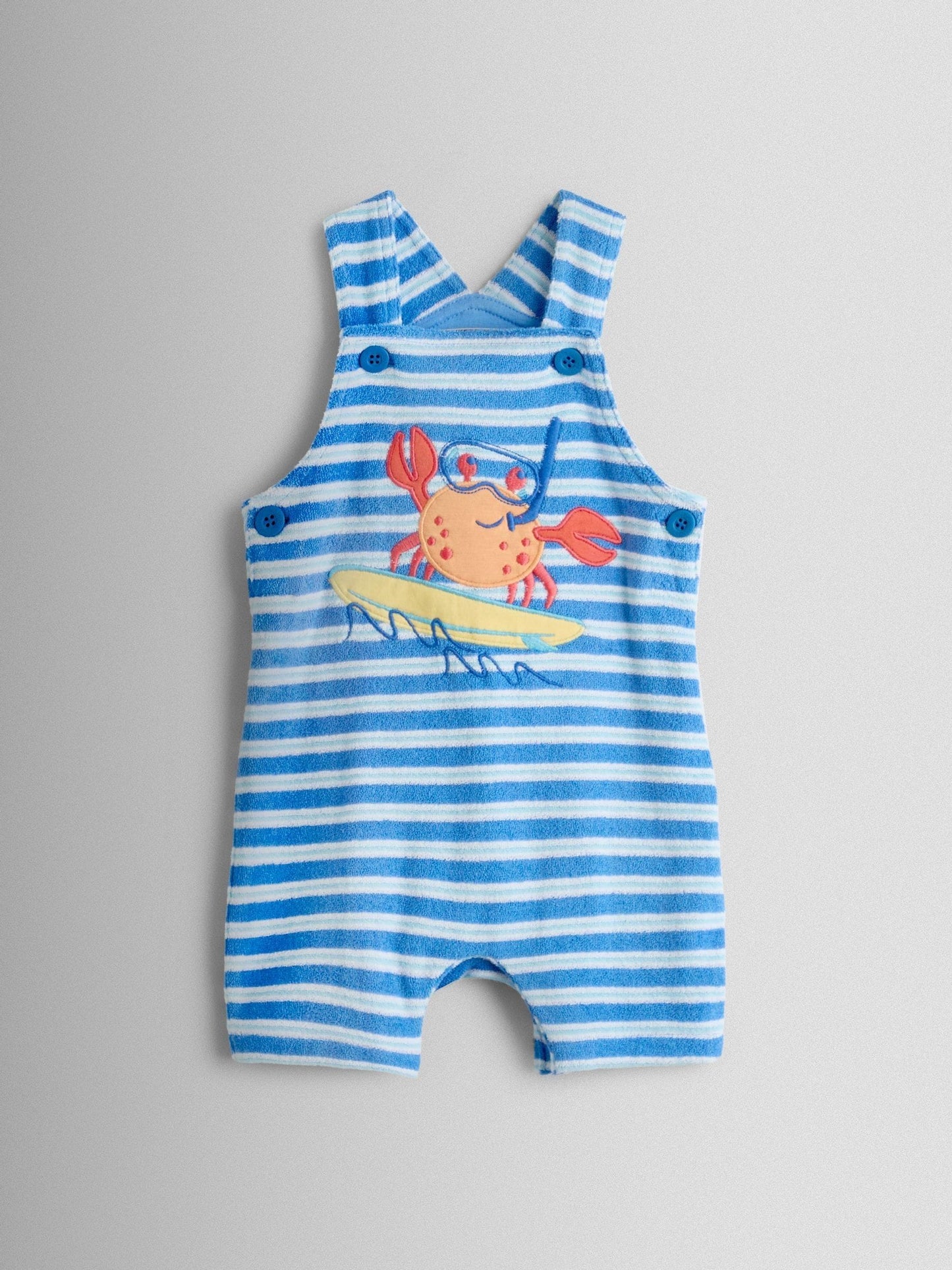 JoJo Maman Bébé Blue Crab Appliqué 2-Piece Towelling Dungarees & T-Shirt Set image 4