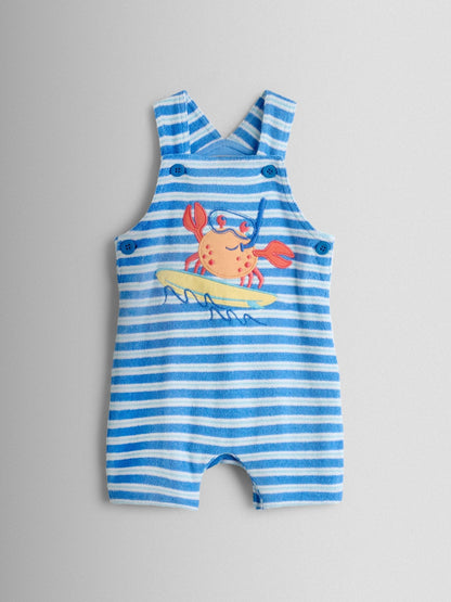 JoJo Maman Bébé Blue Crab Appliqué 2-Piece Towelling Dungarees & T-Shirt Set image 4