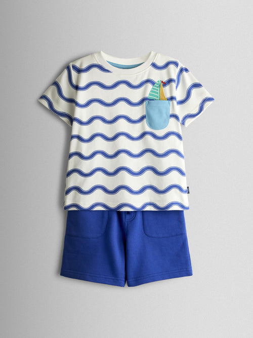 JoJo Maman Bébé Blue Boat 2-Piece Pocket T-Shirt & Shorts Set image 1