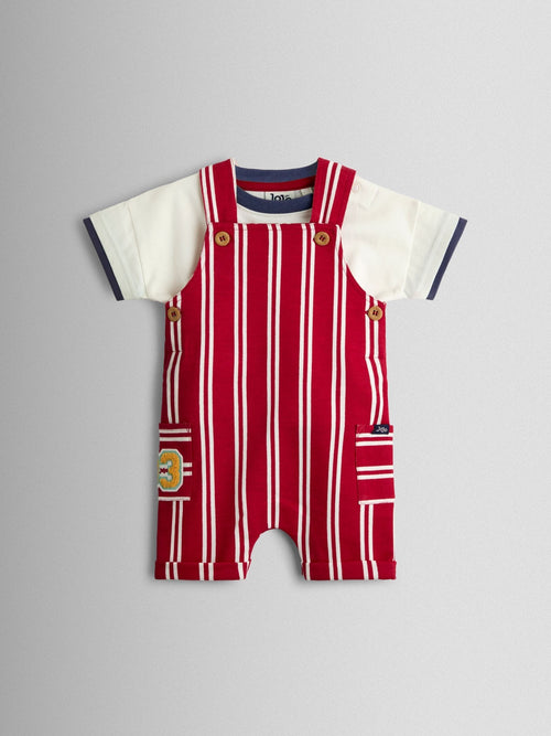 JoJo Maman Bébé Red 2-Piece Stripe Dungarees & T-Shirt Set image 1