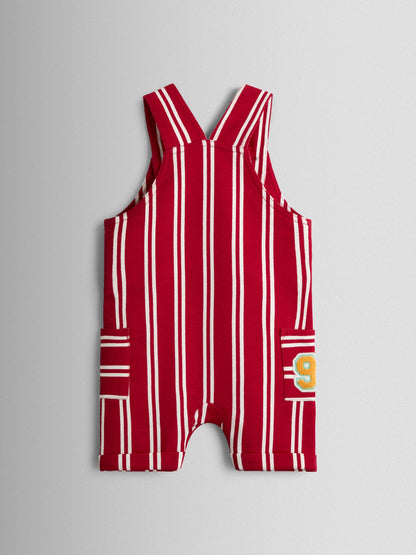 JoJo Maman Bébé Red 2-Piece Stripe Dungarees & T-Shirt Set image 3
