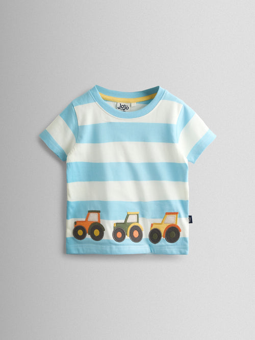 JoJo Maman Bébé Blue Tractor Appliqué T-Shirt image 1