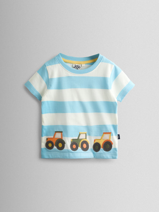 JoJo Maman Bébé Blue Tractor Appliqué T-Shirt image 1