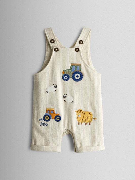 JoJo Maman Bébé Oatmeal Tractor 2-Piece Appliqué Dungarees & T-Shirt Set image 2