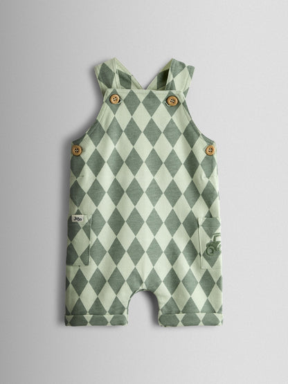 JoJo Maman Bébé Green 2-Piece Harlequin Dungarees & T-Shirt Set image 2