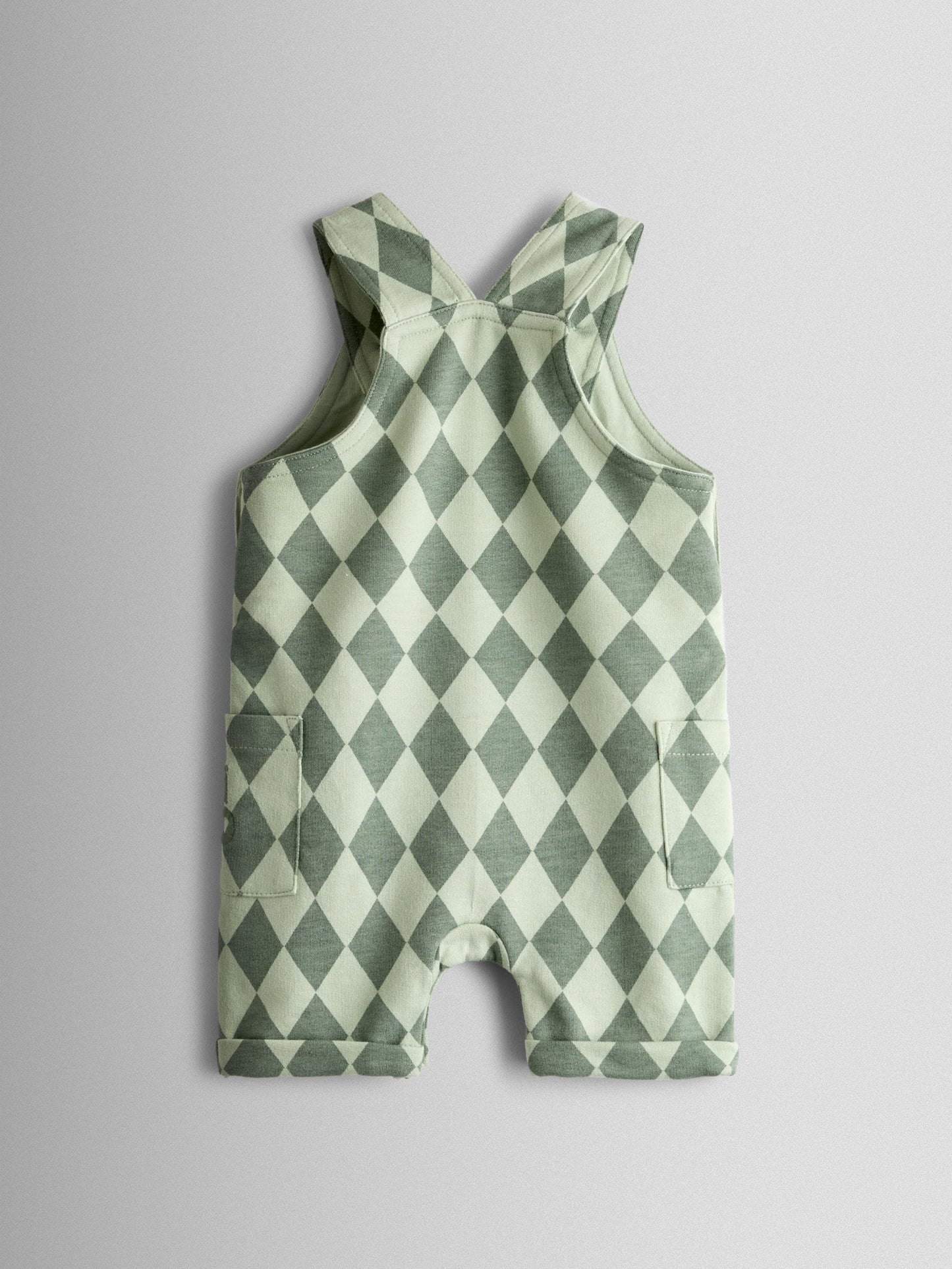 JoJo Maman Bébé Green 2-Piece Harlequin Dungarees & T-Shirt Set image 3