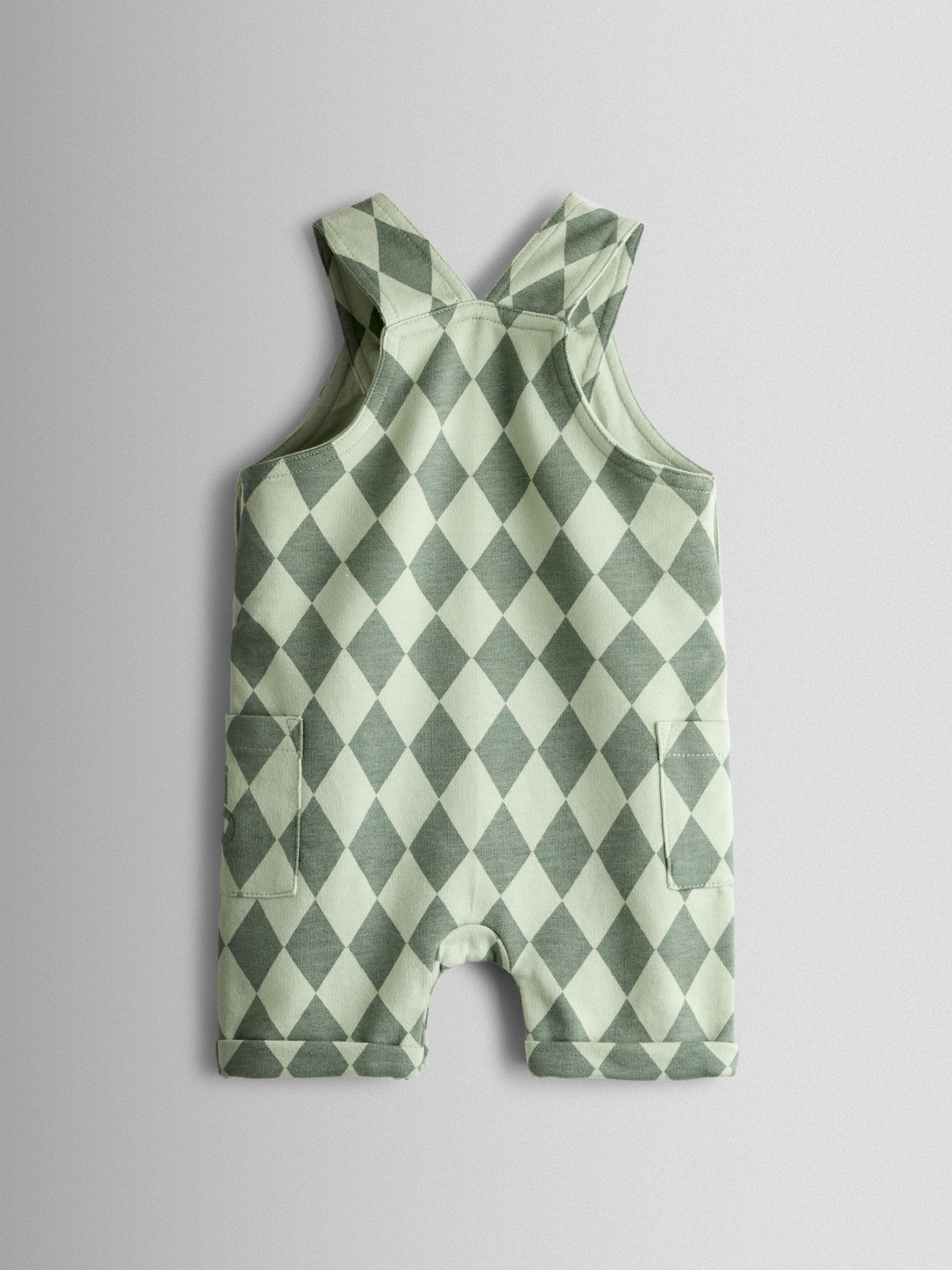JoJo Maman Bébé Green 2-Piece Harlequin Dungarees & T-Shirt Set image 3
