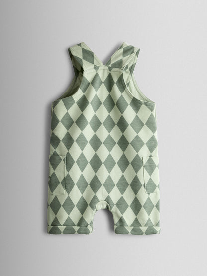 JoJo Maman Bébé Green 2-Piece Harlequin Dungarees & T-Shirt Set image 3