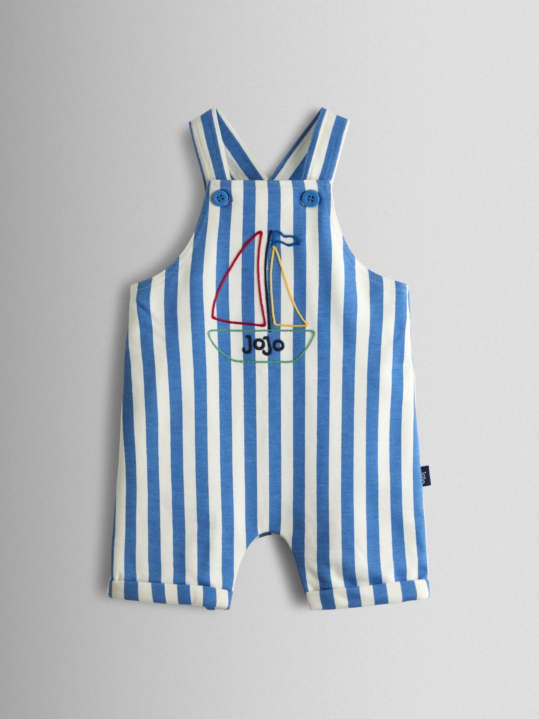 JoJo Maman Bébé Blue Boat 2-Piece Appliqué Stripe Dungarees & T-Shirt Set image 4