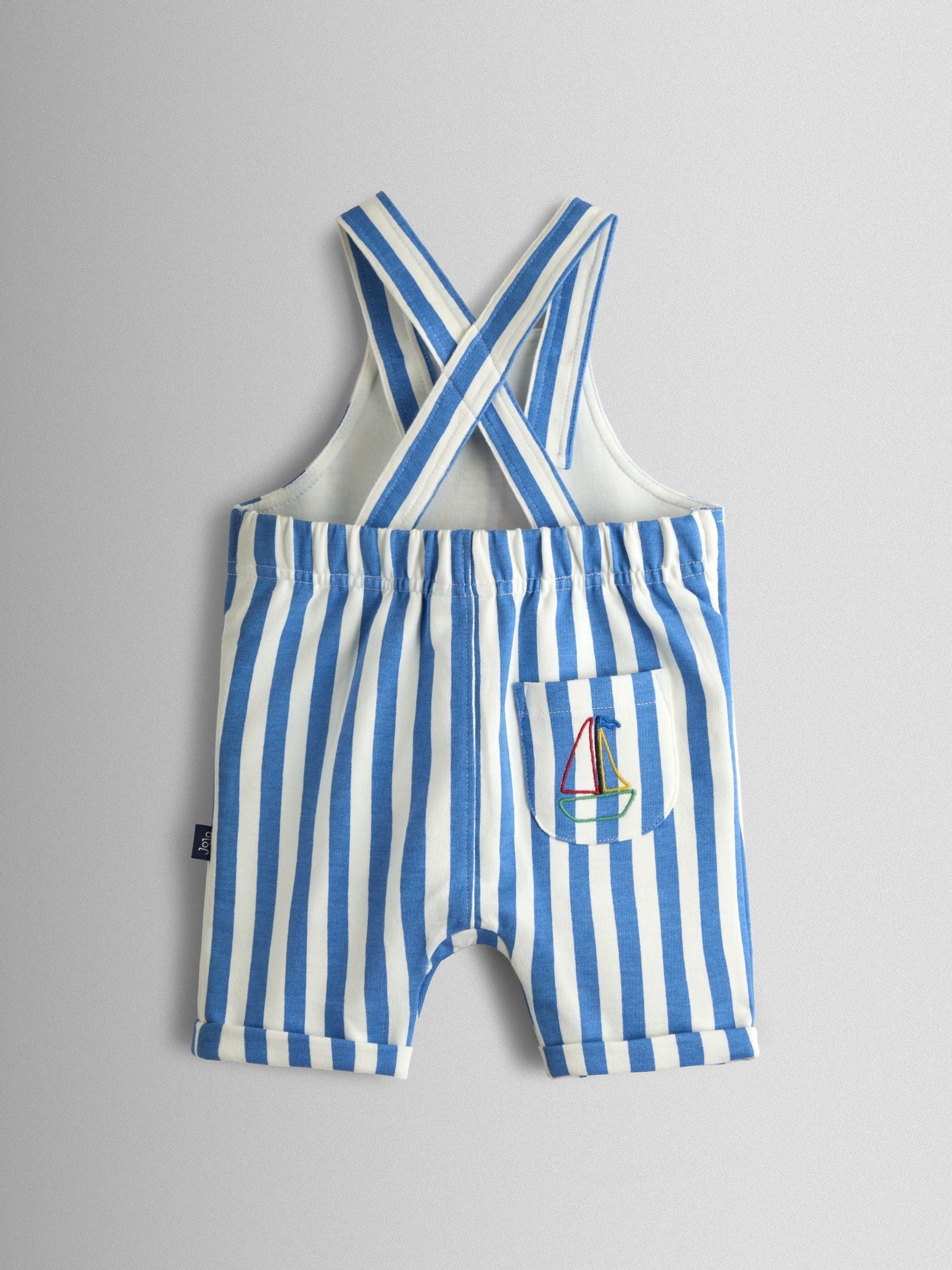 JoJo Maman Bébé Blue Boat 2-Piece Appliqué Stripe Dungarees & T-Shirt Set image 5