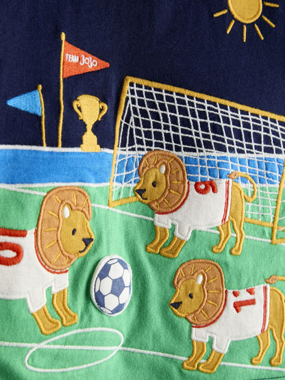 JoJo Maman Bébé Navy Blue Three Lions Scene Appliqué T-Shirt image 3