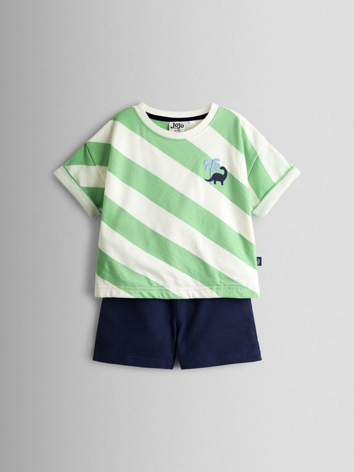 JoJo Maman Bébé Green Dino 2-Piece T-Shirt & Shorts Set image 1