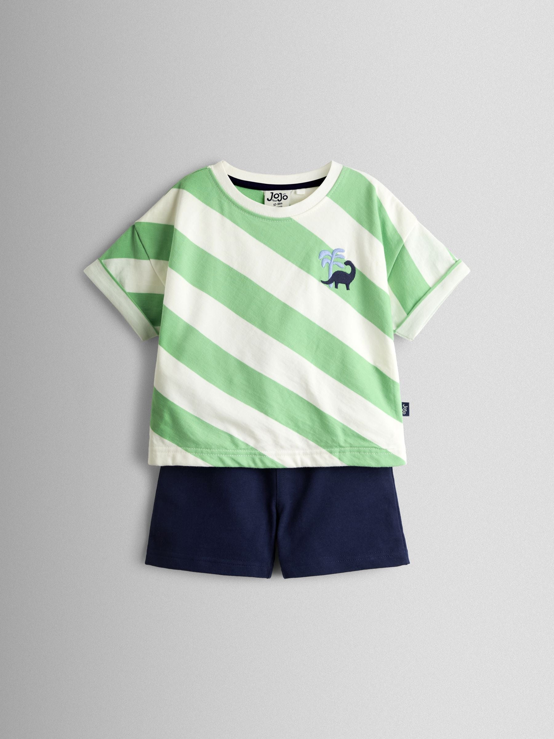 JoJo Maman Bébé Green Dino 2-Piece T-Shirt & Shorts Set image 1