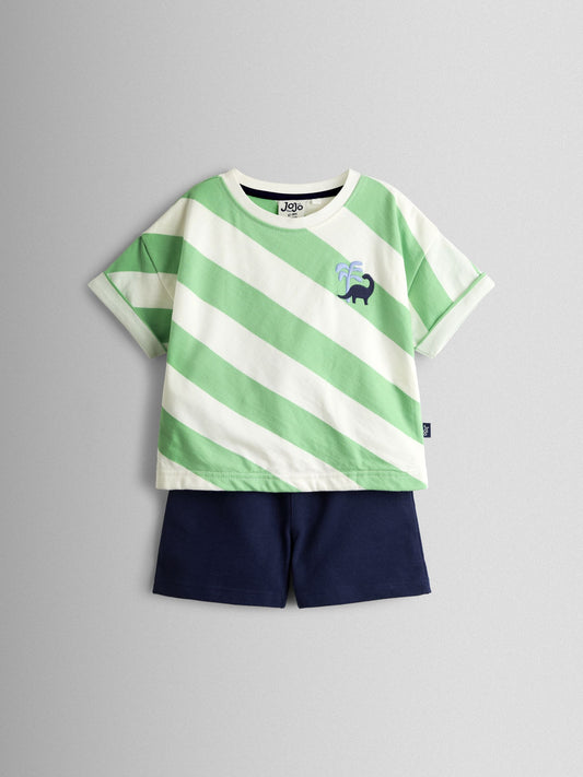 JoJo Maman Bébé Green Dino 2-Piece T-Shirt & Shorts Set image 1