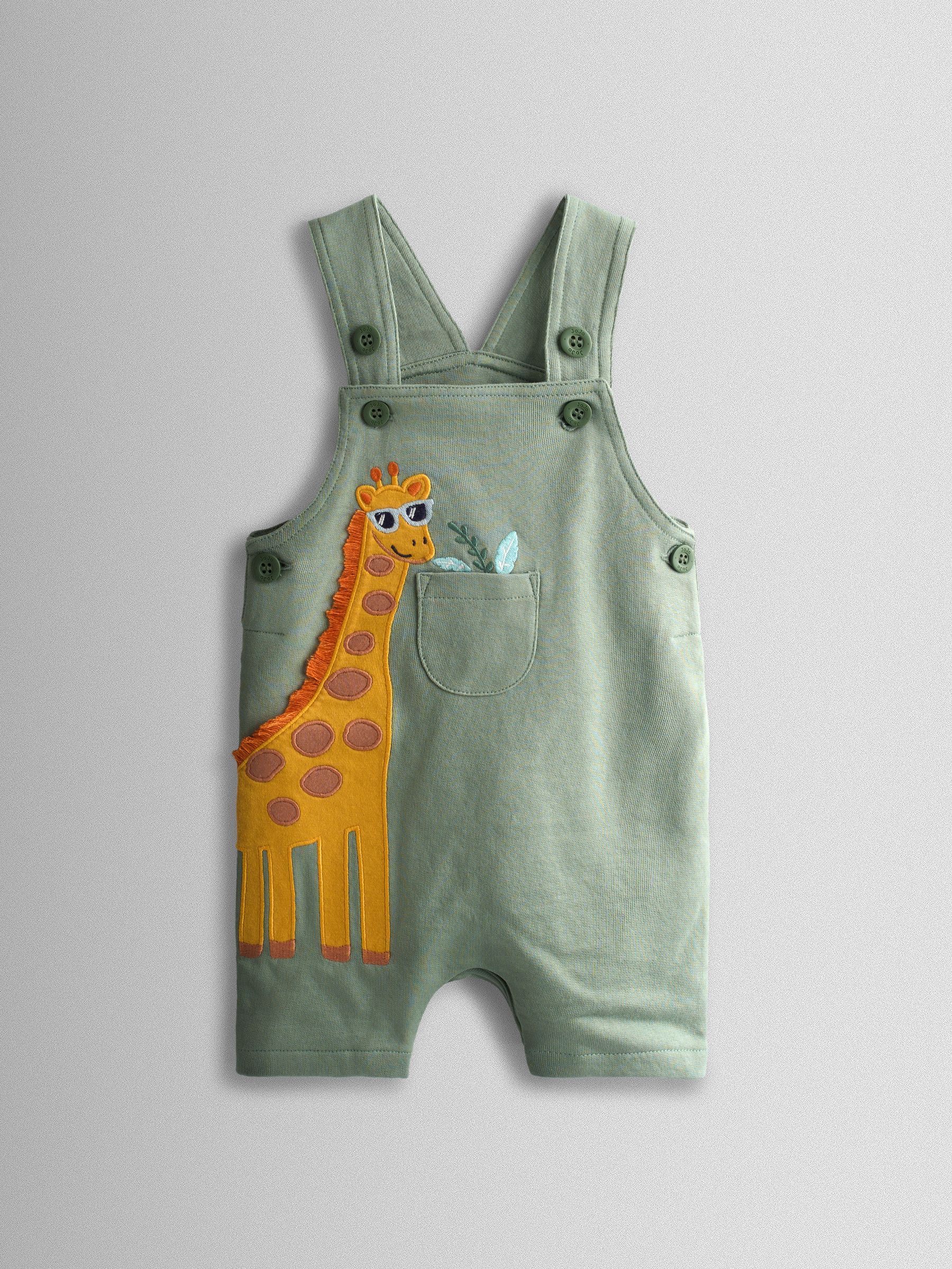 JoJo Maman Bébé Green Giraffe 2-Piece Appliqué Dungarees & T-Shirt Set image 4