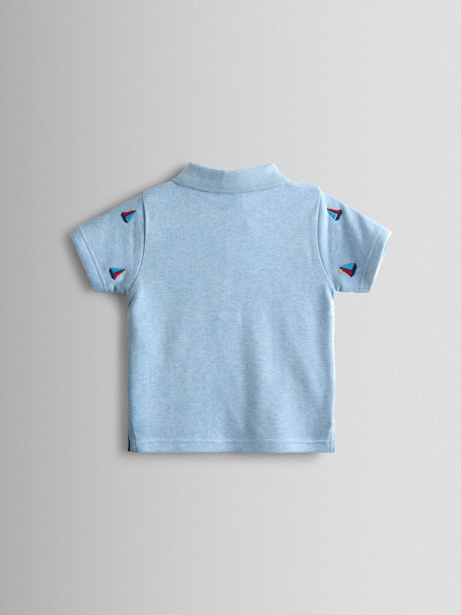 JoJo Maman Bébé Blue Boat Embroidered Polo Shirt image 2