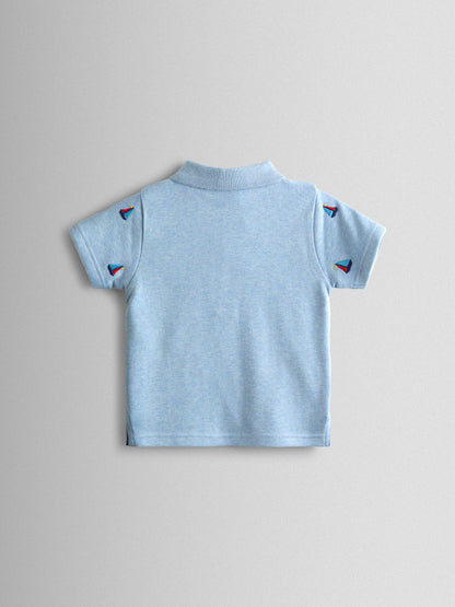 JoJo Maman Bébé Blue Boat Embroidered Polo Shirt image 2