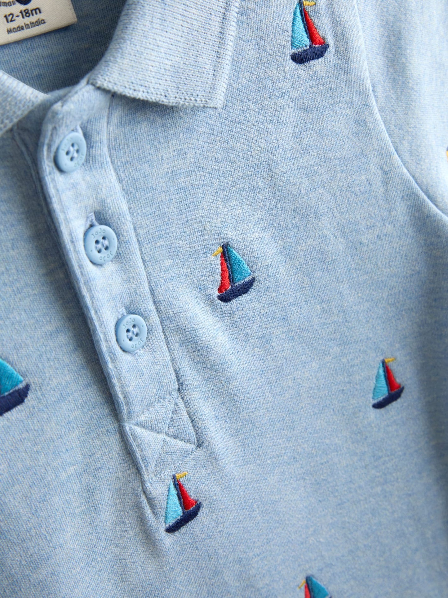 JoJo Maman Bébé Blue Boat Embroidered Polo Shirt image 3