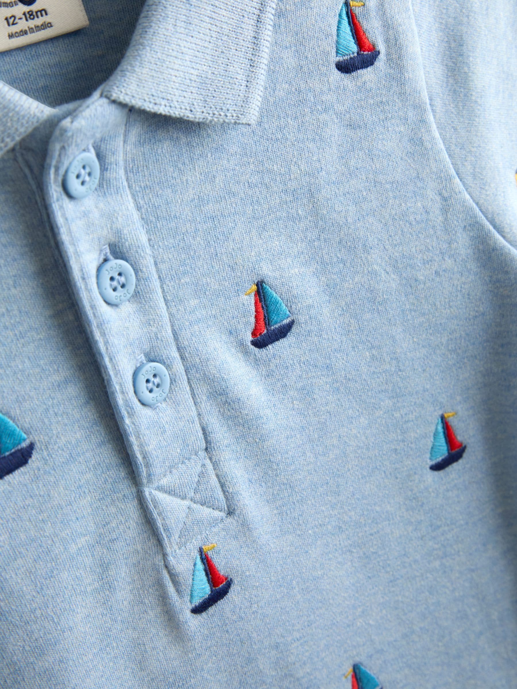 JoJo Maman Bébé Blue Boat Embroidered Polo Shirt image 3
