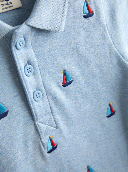 JoJo Maman Bébé Blue Boat Embroidered Polo Shirt image 3