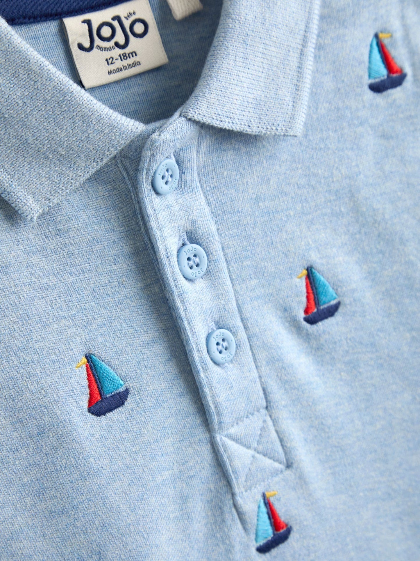 JoJo Maman Bébé Blue Boat Embroidered Polo Shirt image 4