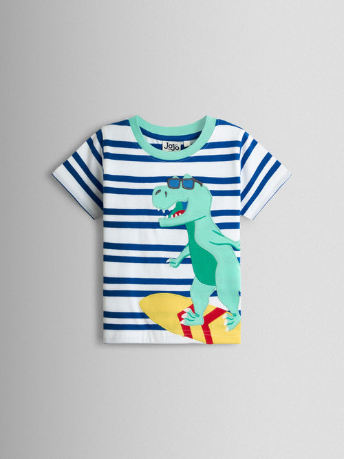 JoJo Maman Bébé Blue Dino Appliqué T-Shirt image 1