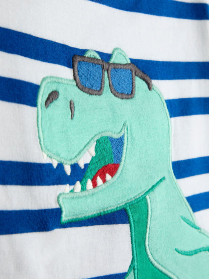 JoJo Maman Bébé Blue Dino Appliqué T-Shirt image 3