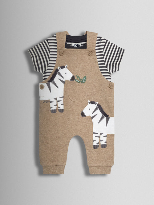 JoJo Maman Bébé Natural Zebra 2-Piece Zebra Appliqué Dungarees & Rib T-Shirt Set image 1