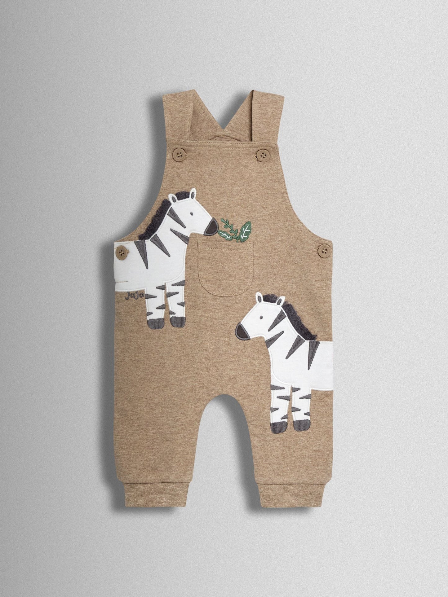 JoJo Maman Bébé Natural Zebra 2-Piece Zebra Appliqué Dungarees & Rib T-Shirt Set image 2