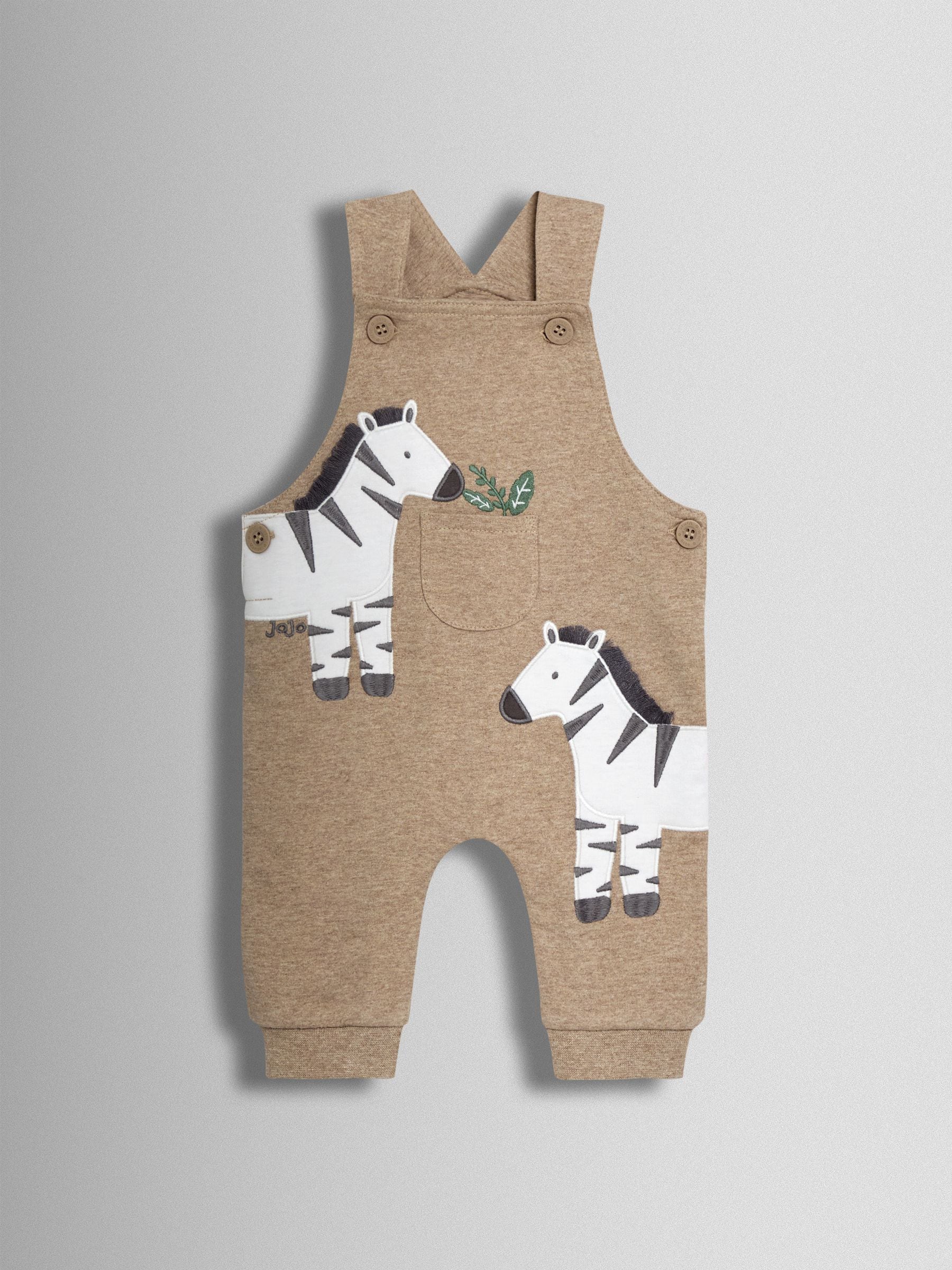 JoJo Maman Bébé Natural Zebra 2-Piece Zebra Appliqué Dungarees & Rib T-Shirt Set image 2
