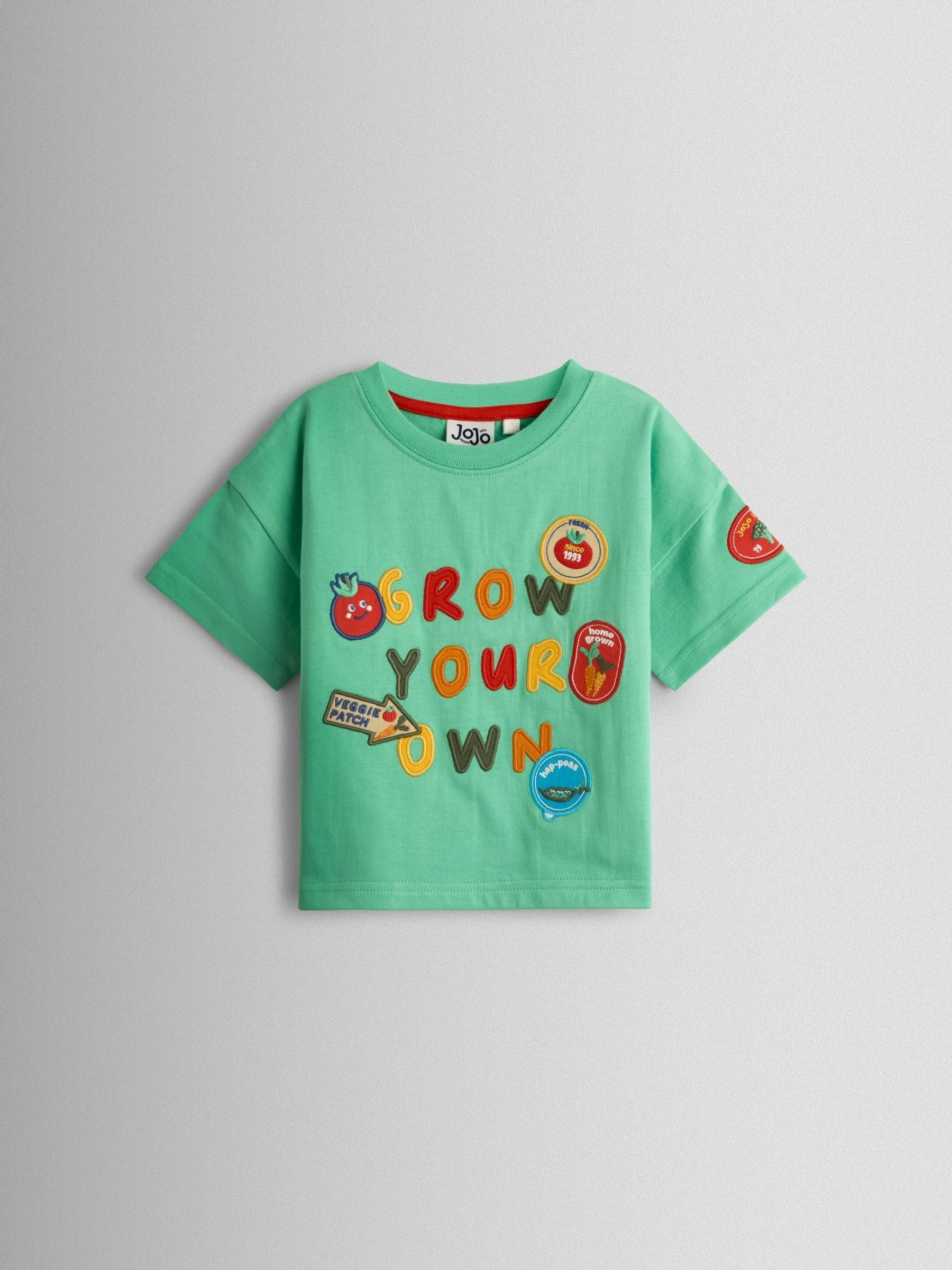 JoJo Maman Bébé Green 'Grow Your Own' Graphic T-Shirt image 1