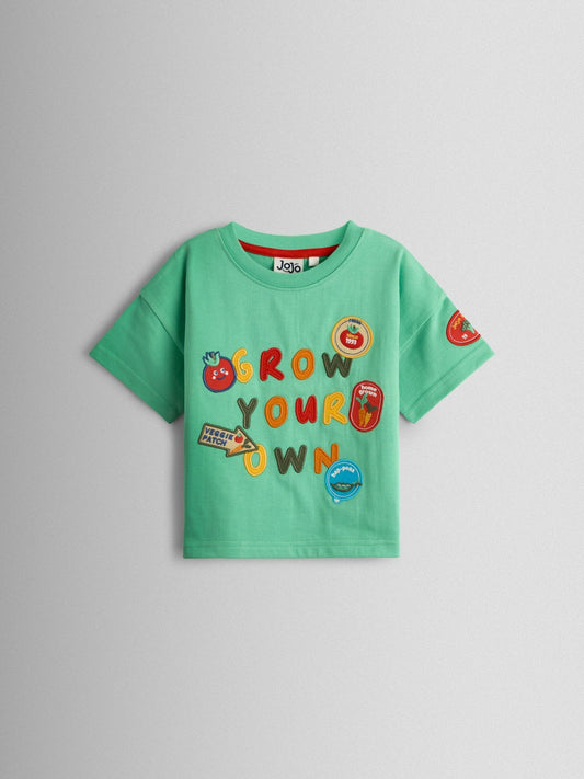 JoJo Maman Bébé Green 'Grow Your Own' Graphic T-Shirt image 1