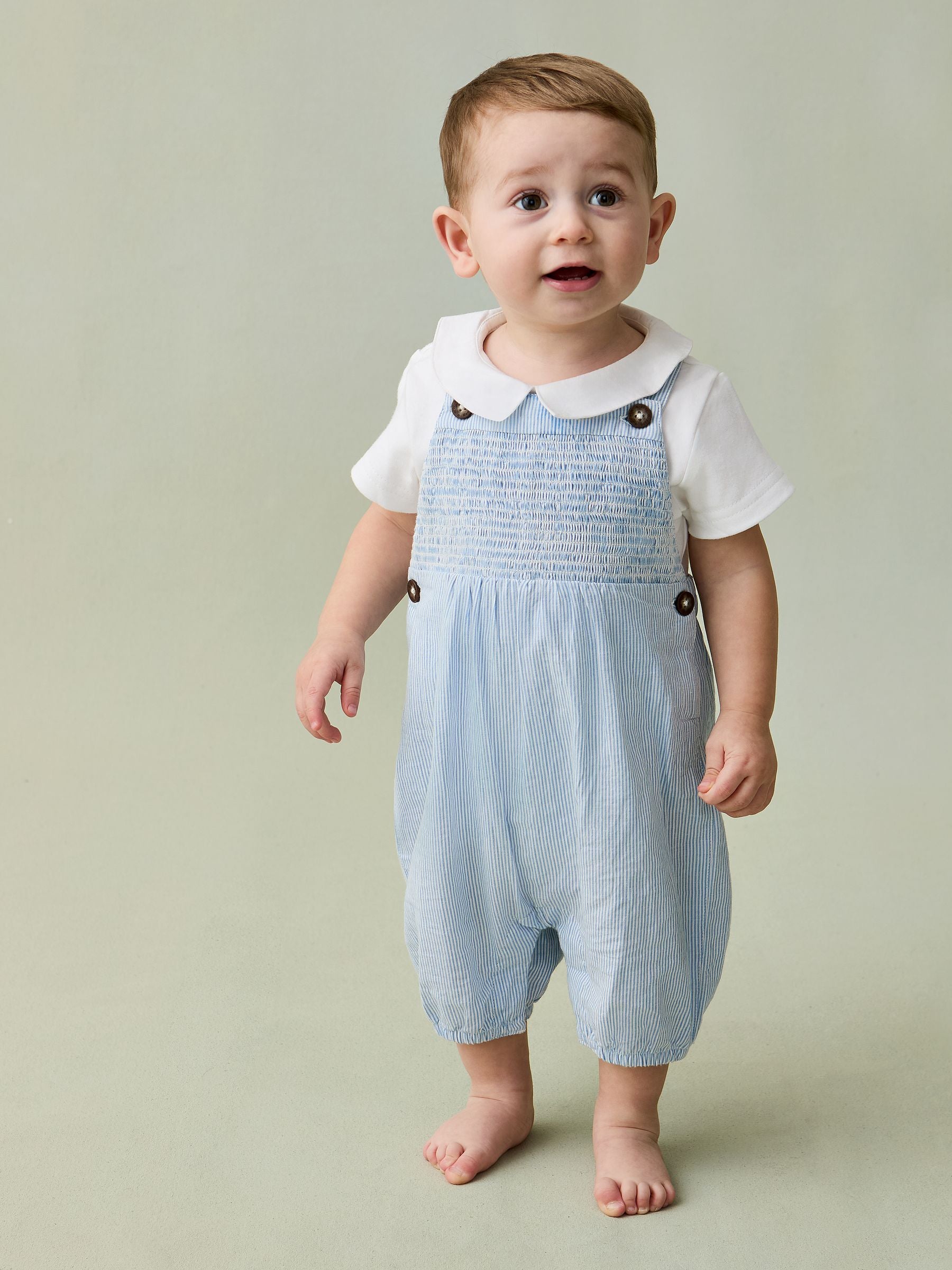 JoJo Maman Bébé Blue 2-Piece Smocked Dungarees & Body Set image 1