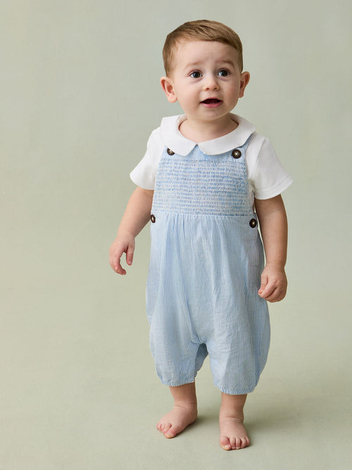 JoJo Maman Bébé Blue 2-Piece Smocked Dungarees & Body Set image 1