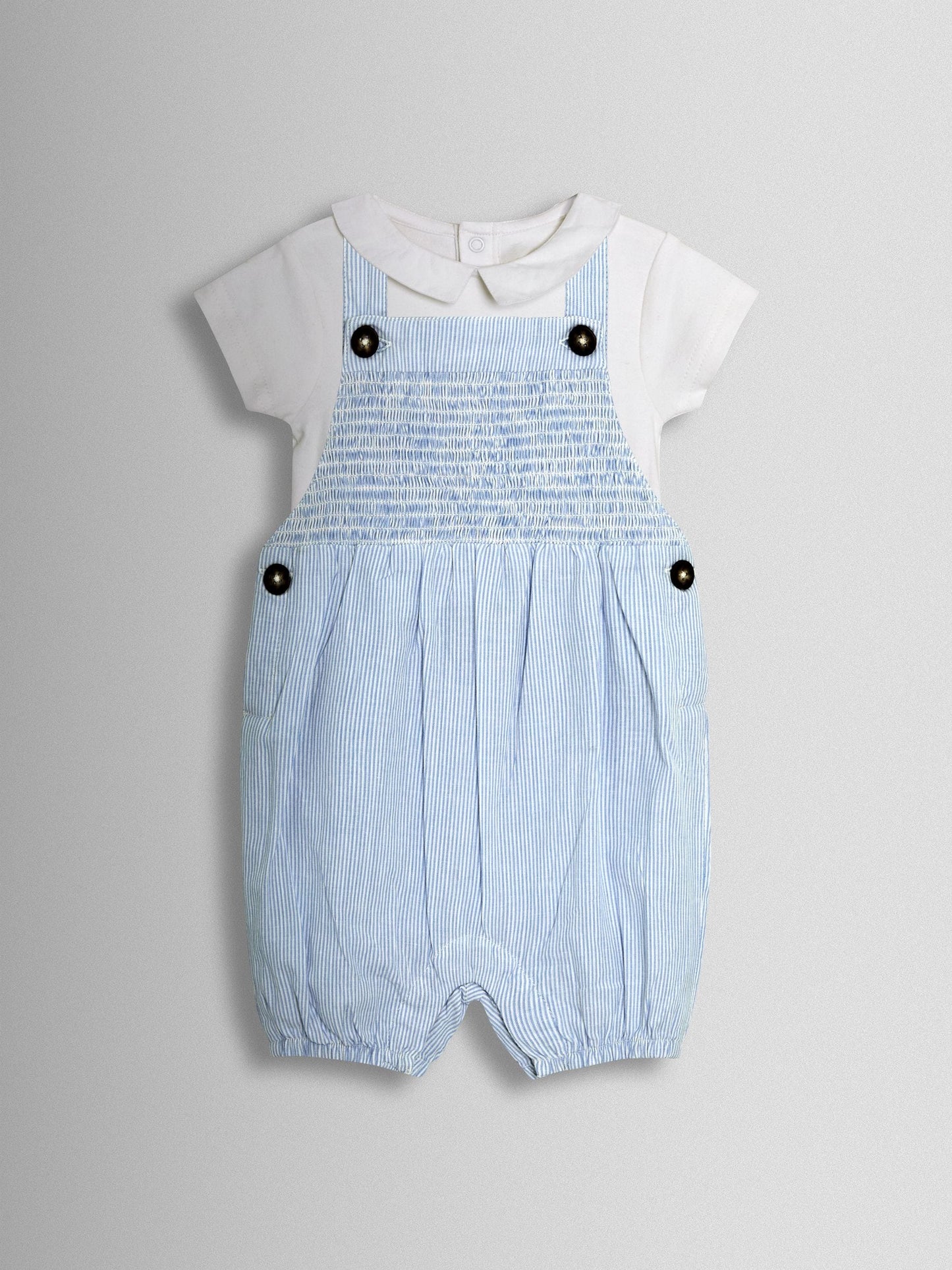 JoJo Maman Bébé Blue 2-Piece Smocked Dungarees & Body Set image 2