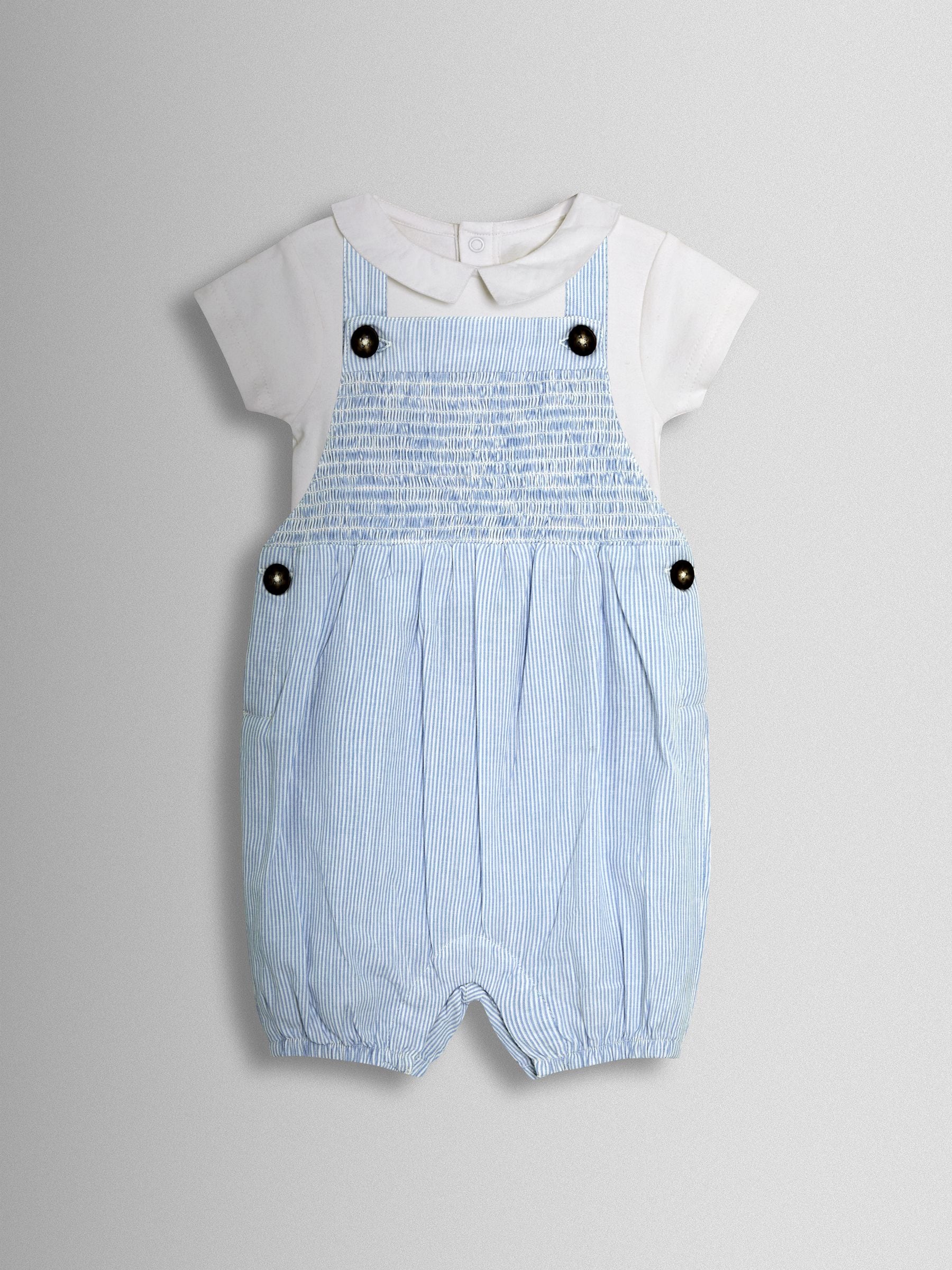 JoJo Maman Bébé Blue 2-Piece Smocked Dungarees & Body Set image 2