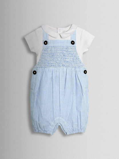 JoJo Maman Bébé Blue 2-Piece Smocked Dungarees & Body Set image 2
