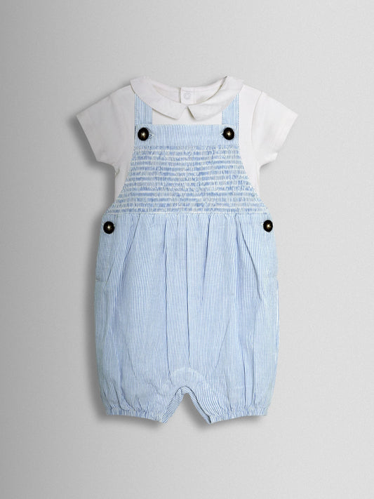 JoJo Maman Bébé Blue 2-Piece Smocked Dungarees & Body Set image 2