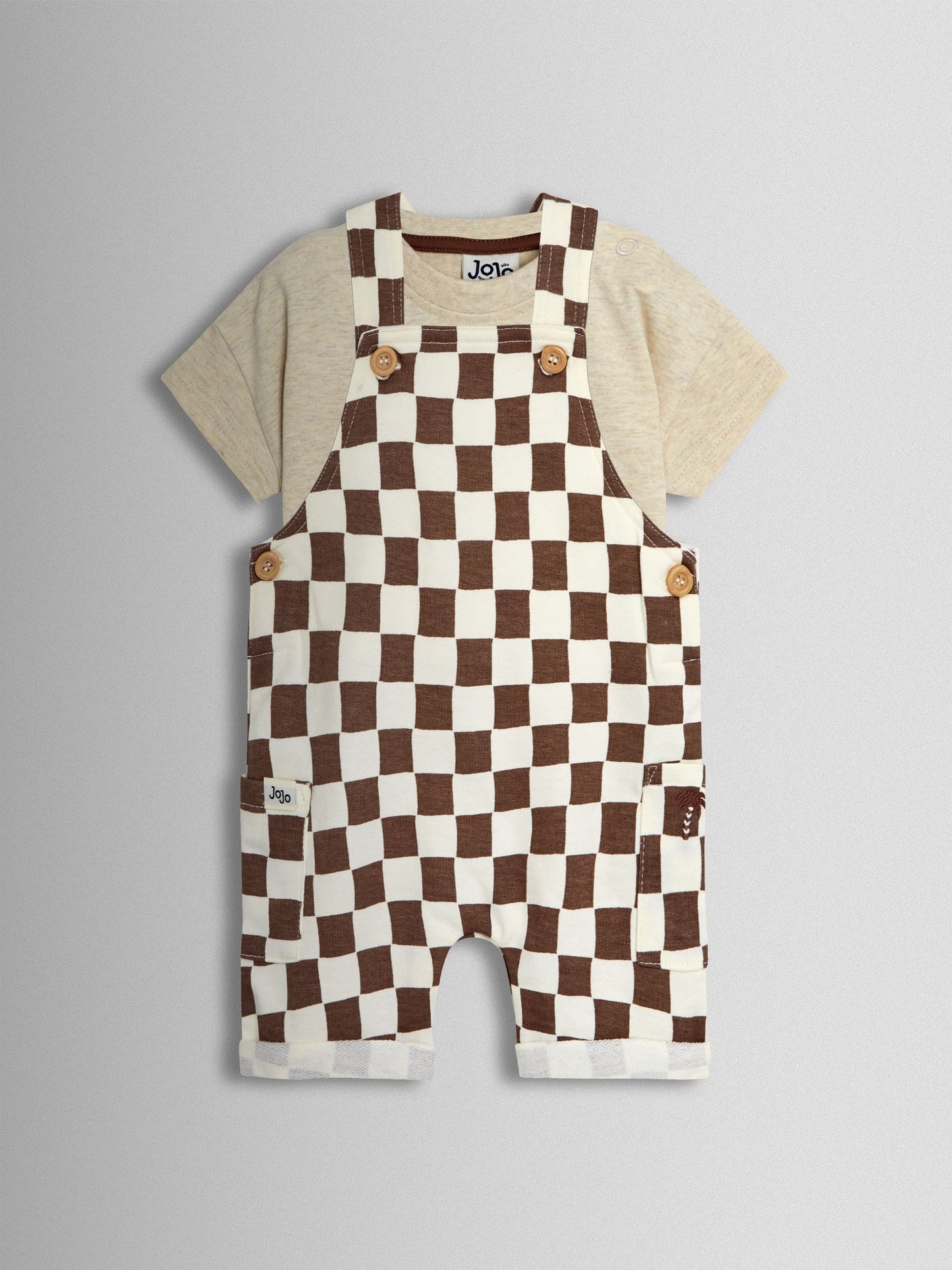 JoJo Maman Bébé Stone 2-Piece Checkerboard Dungarees & T-Shirt Set image 1