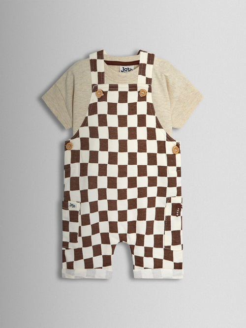 JoJo Maman Bébé Stone 2-Piece Checkerboard Dungarees & T-Shirt Set image 1