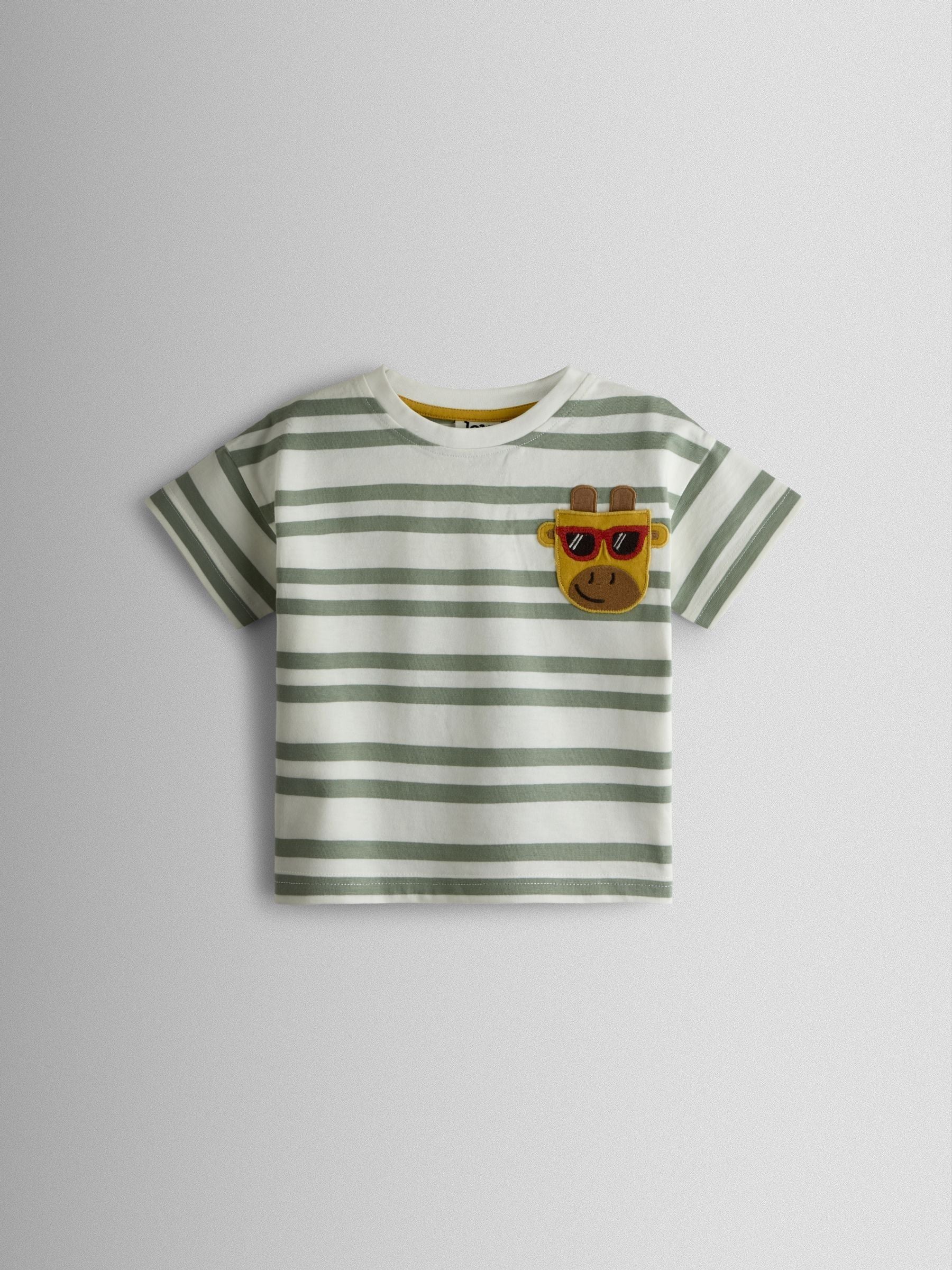 JoJo Maman Bébé Khaki Green Giraffe Pocket Appliqué T-Shirt image 1