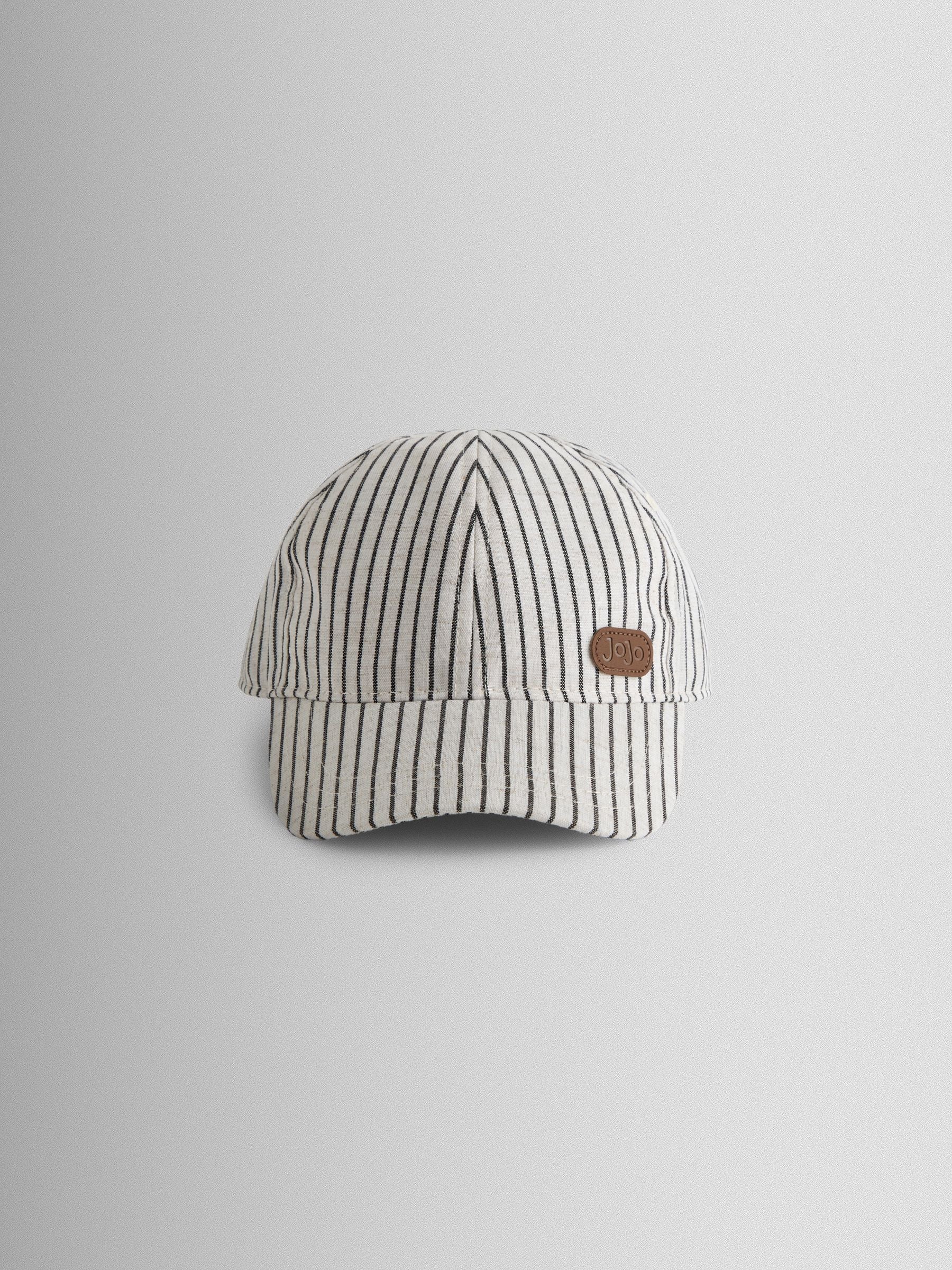 JoJo Maman Bébé Ecru Striped Embroidered Cap image 1