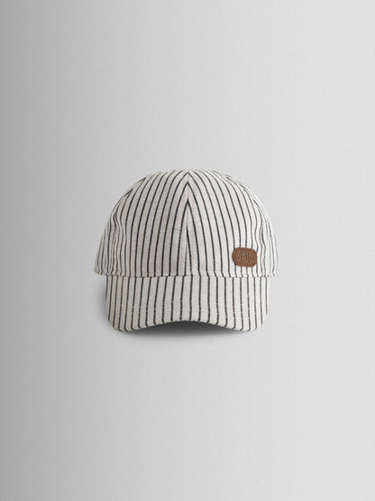 JoJo Maman Bébé Ecru Striped Embroidered Cap image 1
