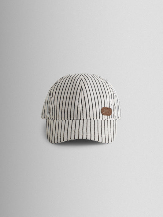 JoJo Maman Bébé Ecru Striped Embroidered Cap image 1