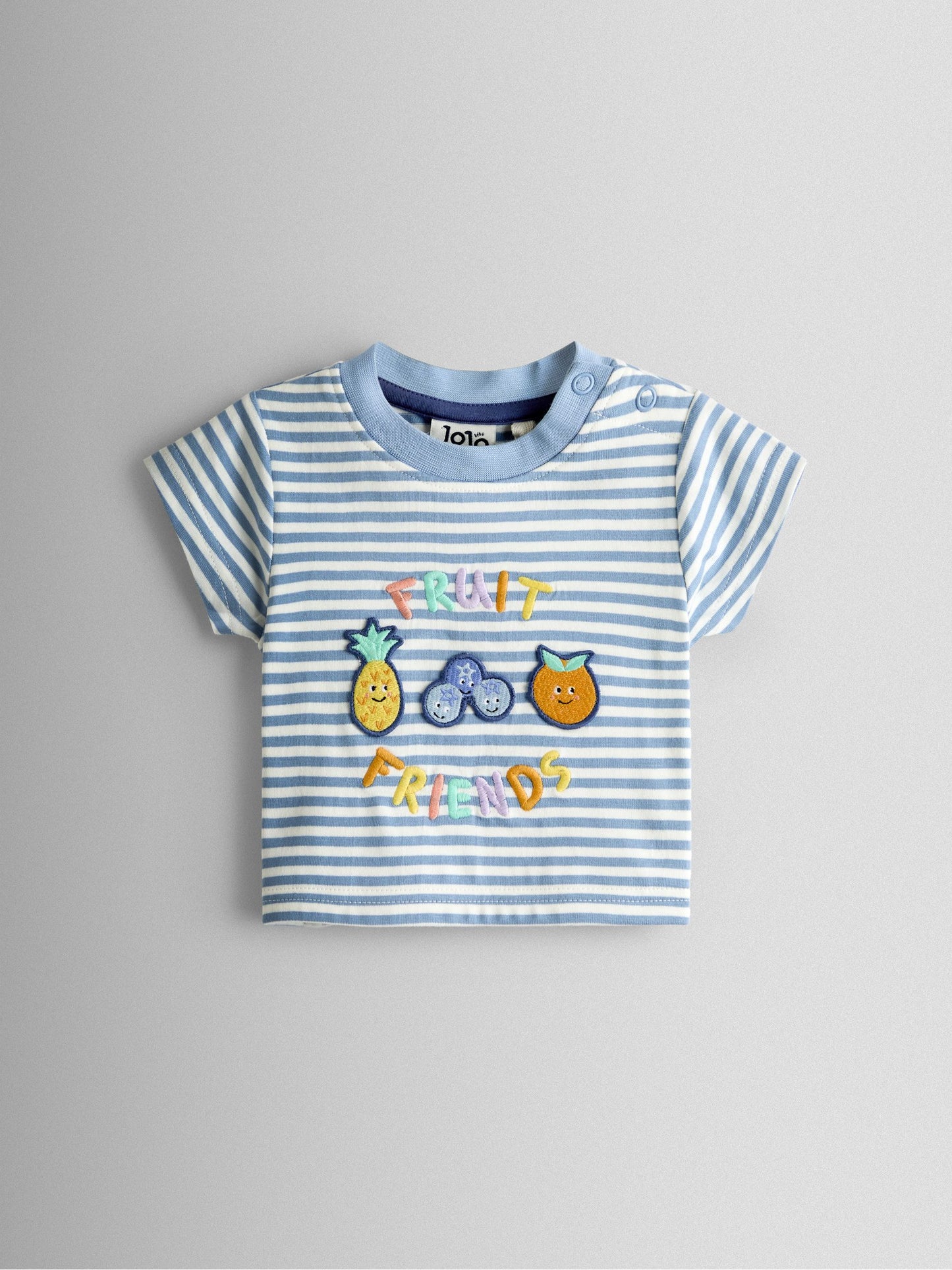 JoJo Maman Bébé Blue Fruit 2-Piece Slogan T-Shirt & Shorts Set image 2