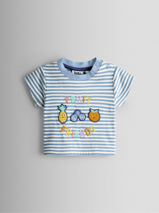 JoJo Maman Bébé Blue Fruit 2-Piece Slogan T-Shirt & Shorts Set image 2