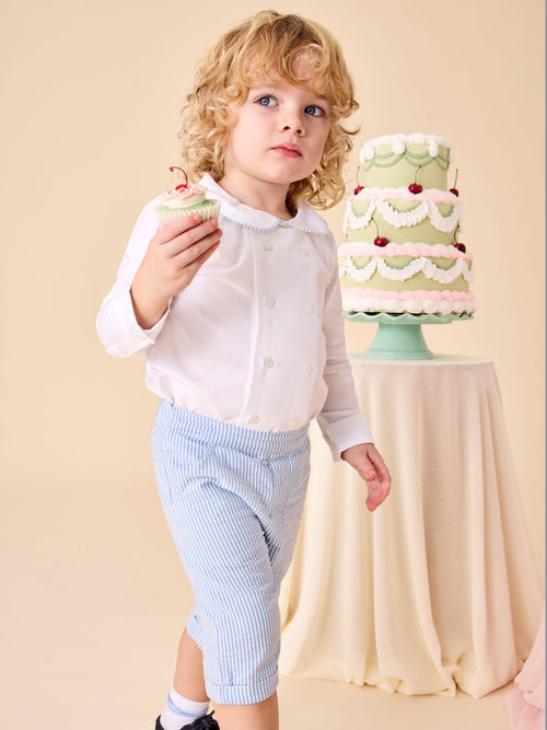JoJo Maman Bébé Light Blue Double Breast Shirt & Stripe Shorts Set 2 Piece image 1