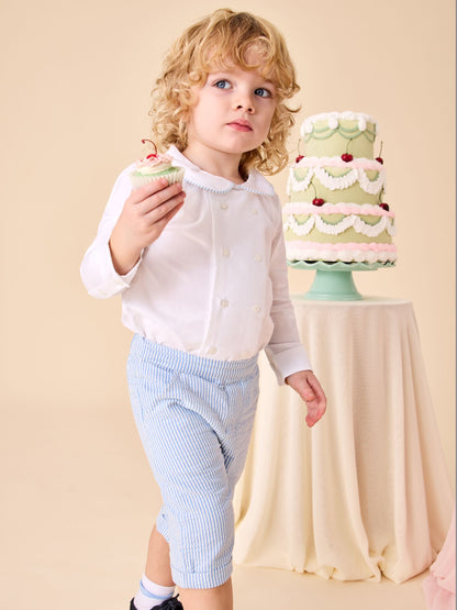 JoJo Maman Bébé Light Blue Double Breast Shirt & Stripe Shorts Set 2 Piece image 1