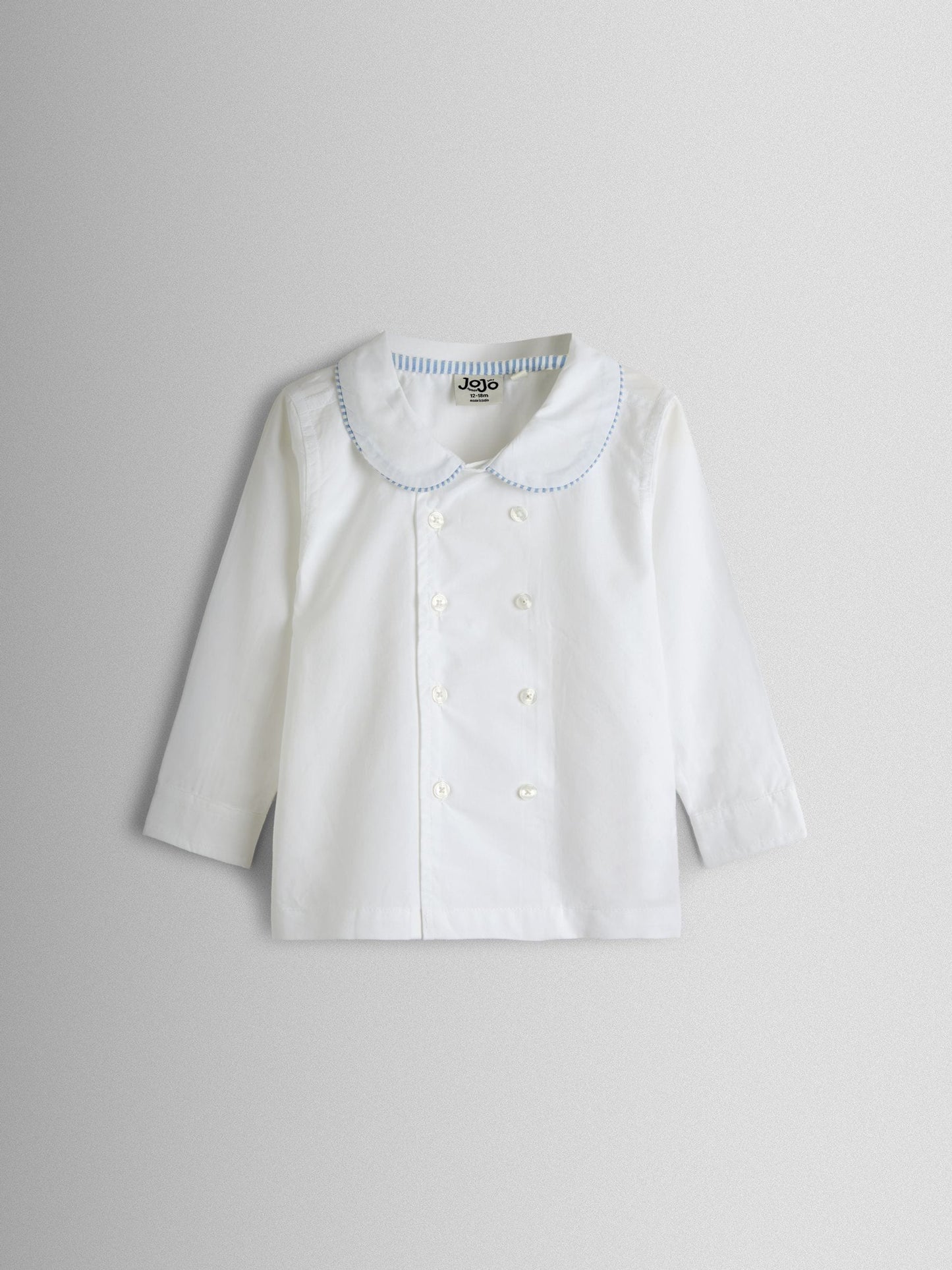 JoJo Maman Bébé Light Blue Double Breast Shirt & Stripe Shorts Set 2 Piece image 3